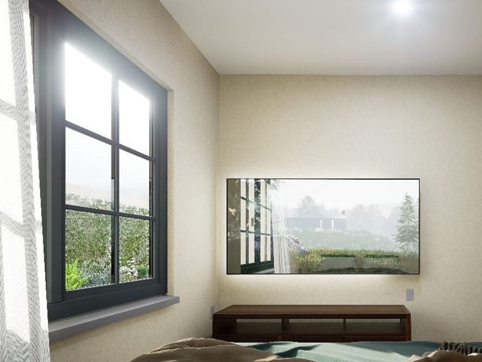 Render de interiorismo de recámara con luz natural